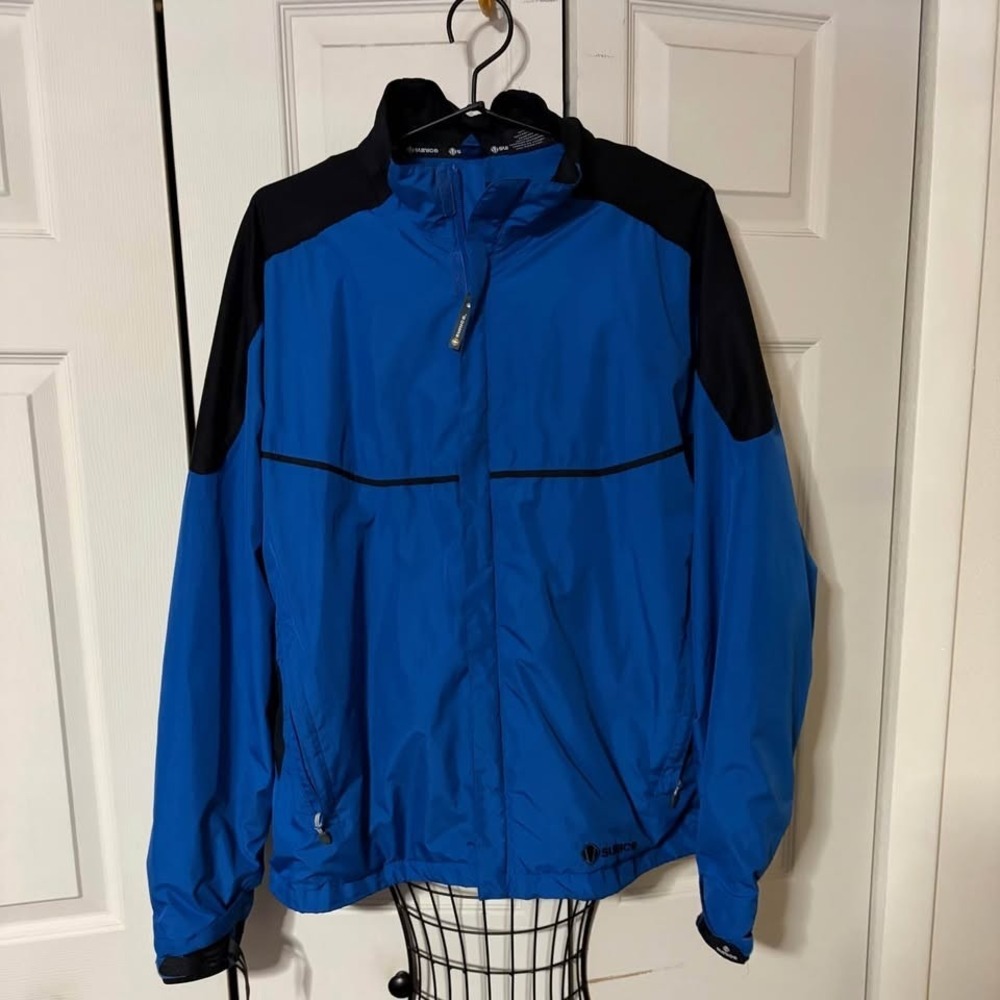 Sunice Typhoon Golf RainJacket Mens L Blue Black FullZip Windbreaker Lightweight
